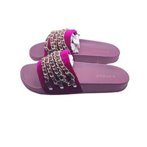 Fuchsia Size 6 slides with velvet and gold plating